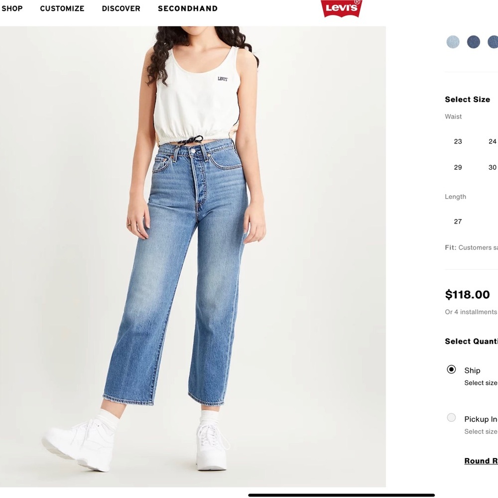 levi’s ribcage high rise straight jeans